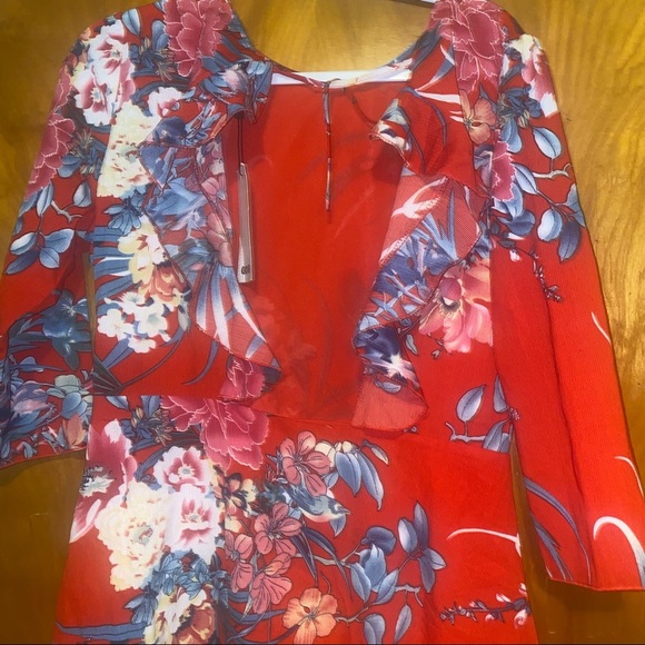 New Boohoo exclusive floral ruffle hem open back dress size 10 - Picture 4 of 6